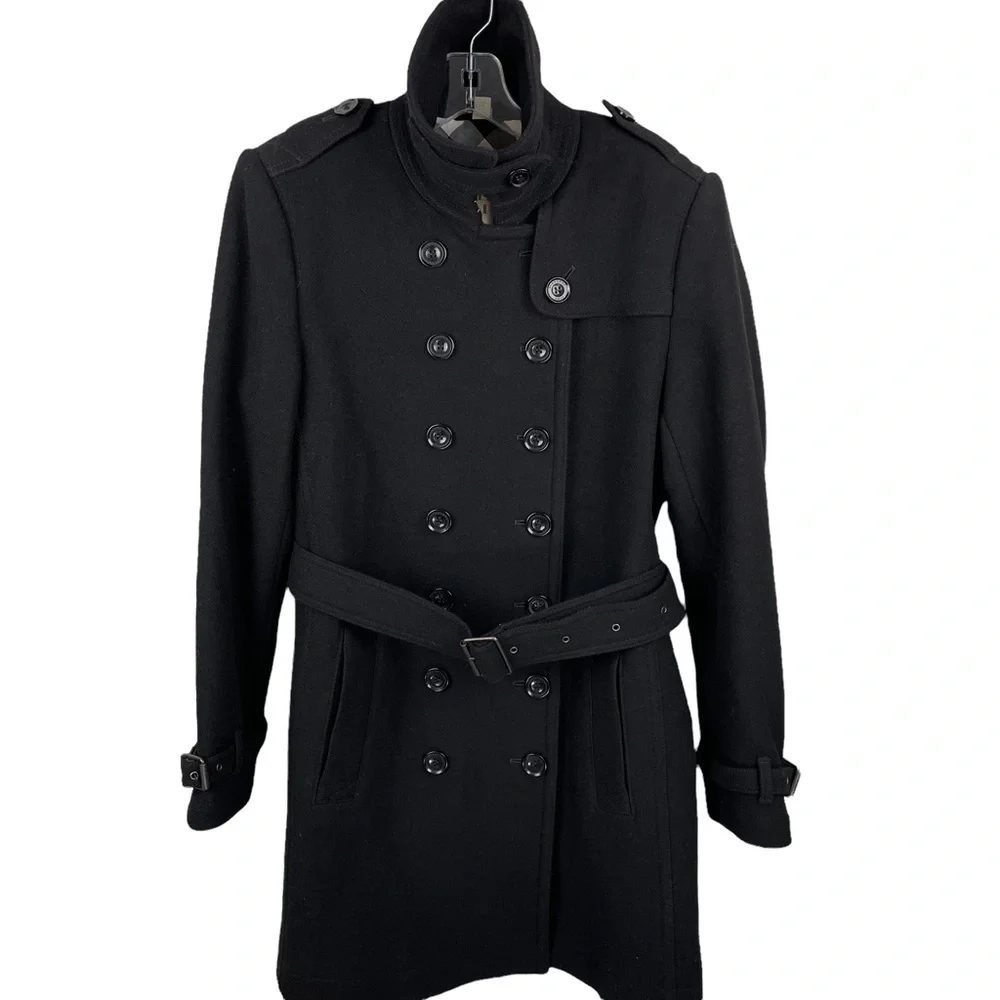 VINTAGE BURBERRY BRIT Banaptes Double Breasted Women's Wool Trench Coat Size 12 - Picture 1 of 16